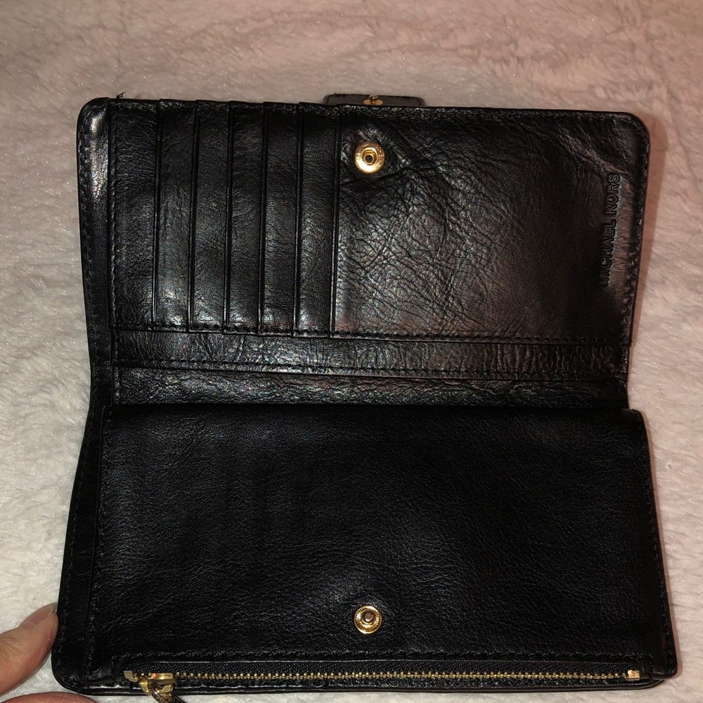 Michael Kors Black Leather Buckle Clutch Wallet with Gold Hardware - Picture 6 of 11
